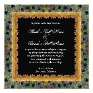 Vintage Peacock 9 Feathers Carved Gold Elegant Personalized Invitations