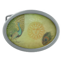 Vintage Peacock Art Collage Belt Buckles