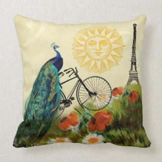 Vintage Peacock Art with Eiffel Tower