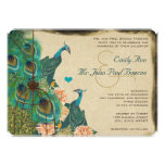 Vintage Peacock Bird Cage Feather Wedidng Invite