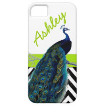 Vintage Peacock Black Chevron Lime Green Name iPhone 5 Cases