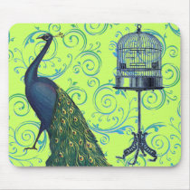 Vintage Peacock & Cage Mouse Pad