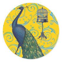 Vintage Peacock & Cage Round Stickers