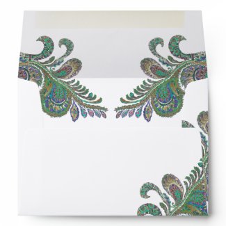 Vintage Peacock Colors Wedding Envelopes