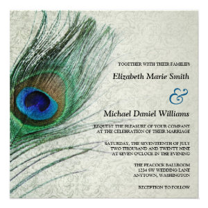 Vintage Peacock Damask Wedding Invitations