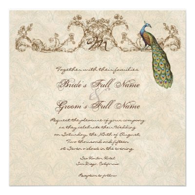 Vintage Peacock &amp; Etchings Hindu Wedding Invite