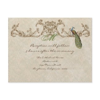 Vintage Peacock & Etchings Reception Invitation invitation