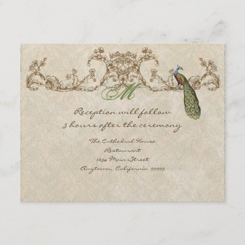 Vintage Peacock & Etchings Reception Invitation invitation
