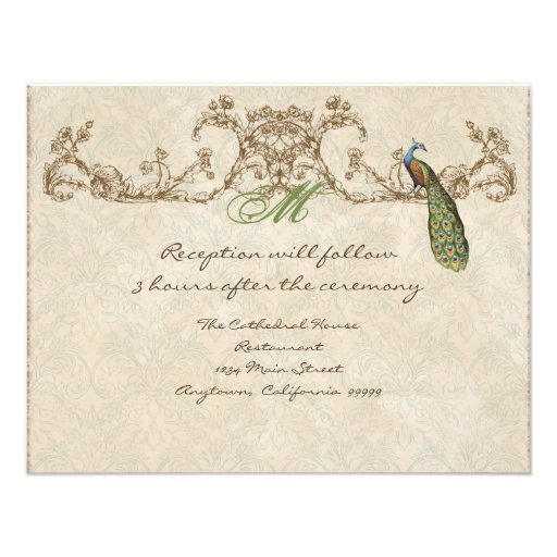 Vintage Peacock & Etchings Reception Invitation