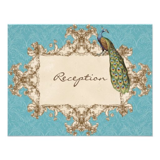 Vintage Peacock & Etchings Reception Invitation
