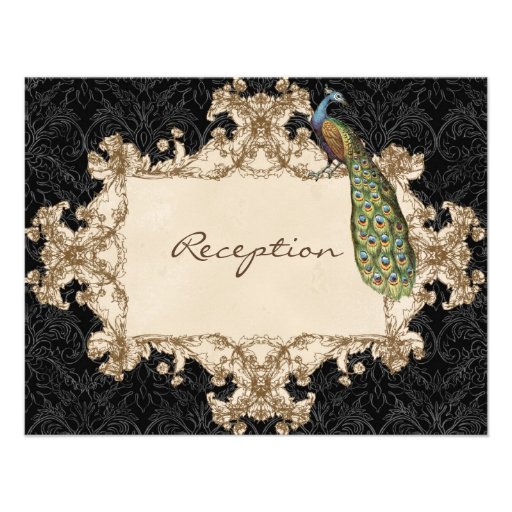Vintage Peacock & Etchings Reception Invitation