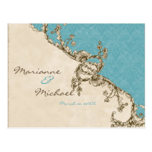 Vintage Peacock & Etchings RSVP Response Postcard