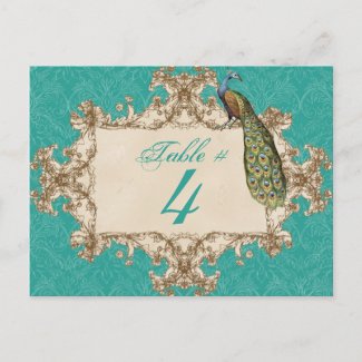 Vintage Peacock & Etchings, Table Number Card postcard
