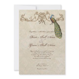 Vintage Peacock & Etchings Wedding Invitation invitation
