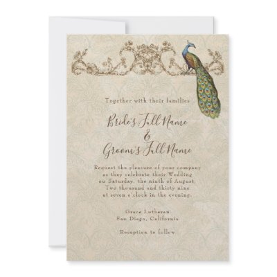 Vintage Peacock &amp; Etchings Wedding Invitation