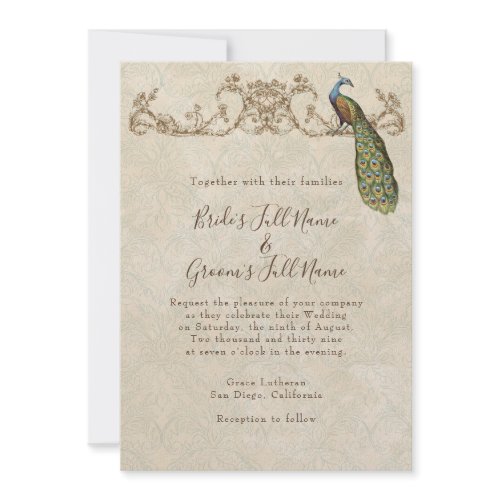 Vintage Peacock & Etchings Wedding Invitation invitation