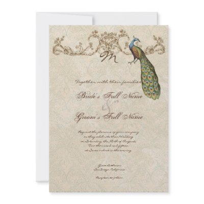 Vintage Peacock &amp; Etchings Wedding Invitation