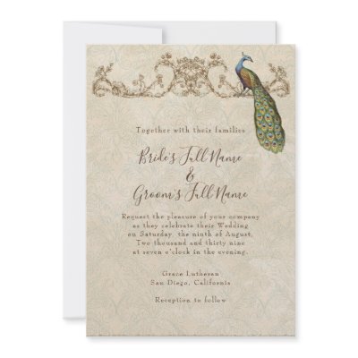 Vintage Peacock &amp; Etchings Wedding Invitation