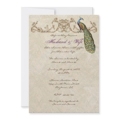 Vintage Peacock &amp; Etchings Wedding Invitation