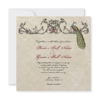 Vintage Peacock &amp; Etchings Wedding Invitation