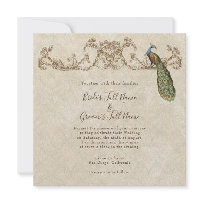 Vintage Peacock &amp; Etchings Wedding Invitation
