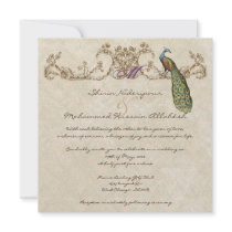 Vintage Peacock & Etchings Wedding Invitation