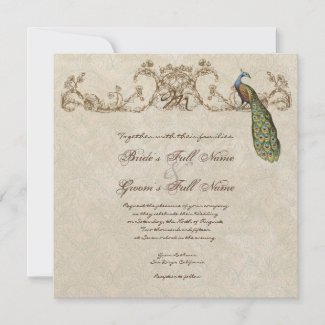 Vintage Peacock &amp; Etchings Wedding Invitation