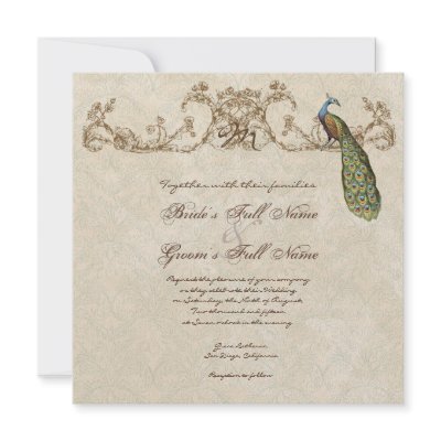 Vintage Peacock &amp; Etchings Wedding Invitation