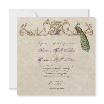 Vintage Peacock &amp; Etchings Wedding Invitation