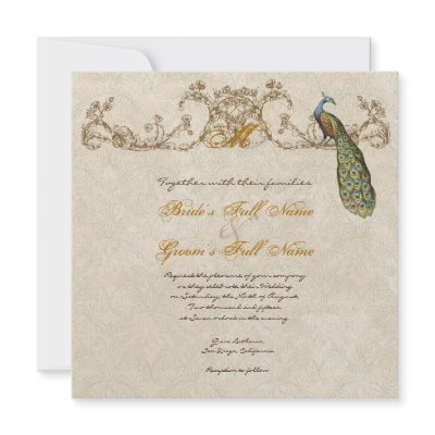Vintage Peacock &amp; Etchings Wedding Invitation