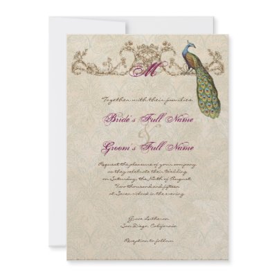 Vintage Peacock &amp; Etchings Wedding Invitation