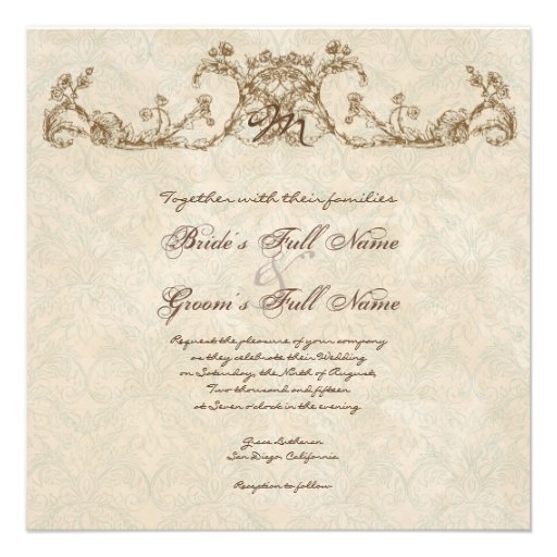 Vintage Peacock & Etchings Wedding Invitation