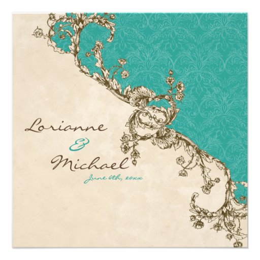 Vintage Peacock & Etchings Wedding Invitation