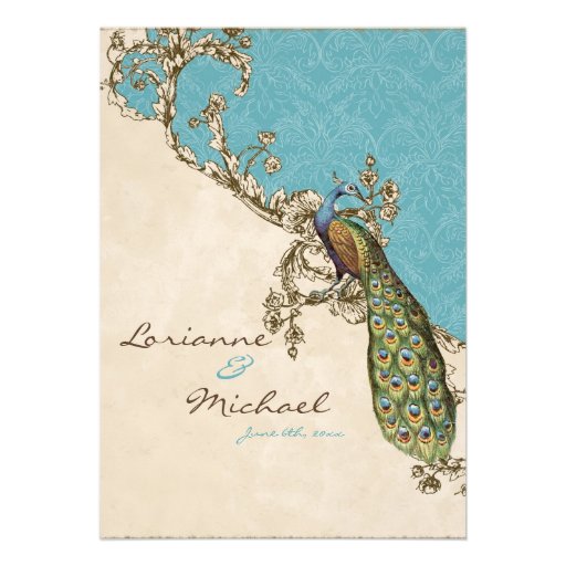 Vintage Peacock & Etchings Wedding Invitation