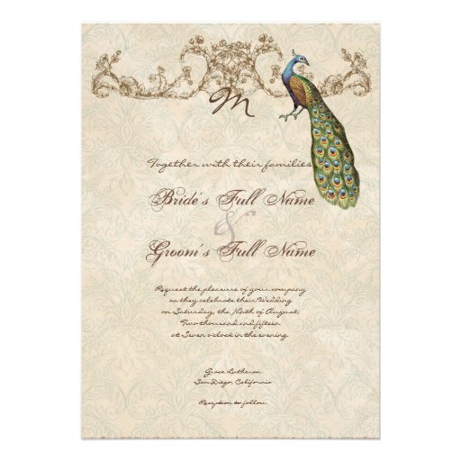 Vintage Peacock & Etchings Wedding Invitation