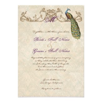 Vintage Peacock & Etchings Wedding Invitation