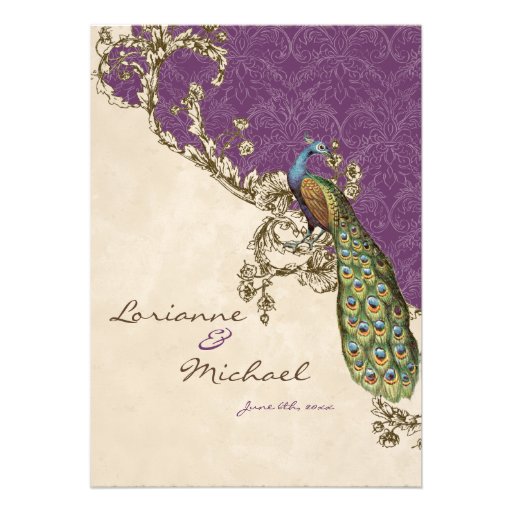 Vintage Peacock & Etchings Wedding Invitation