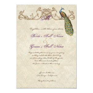 Vintage Peacock & Etchings Wedding Invitation 5