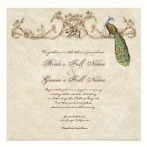 Vintage Peacock & Etchings Wedding Invitation invitations