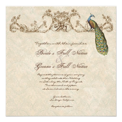 Vintage Peacock & Etchings Wedding Invitation