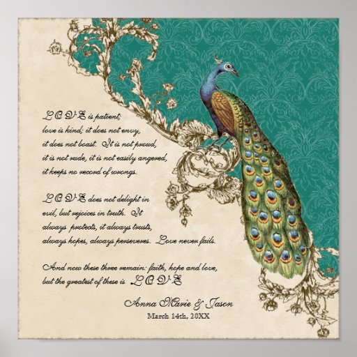 Vintage Peacock & Etchings - Wedding Personalized Print