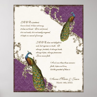 Vintage Peacock &amp; Etchings - Wedding Personalized Posters
