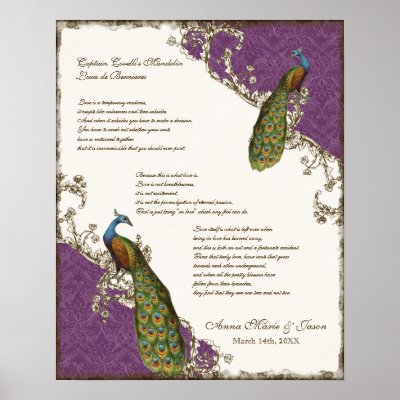 Vintage Peacock Etchings Wedding Personalized Print by AudreyJeanne