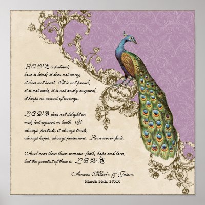 Vintage Peacock &amp; Etchings - Wedding Personalized Poster