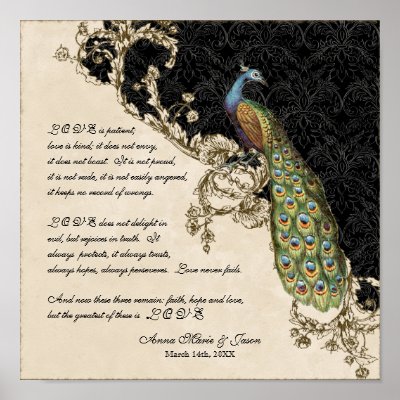 Vintage Peacock &amp; Etchings - Wedding Personalized Posters