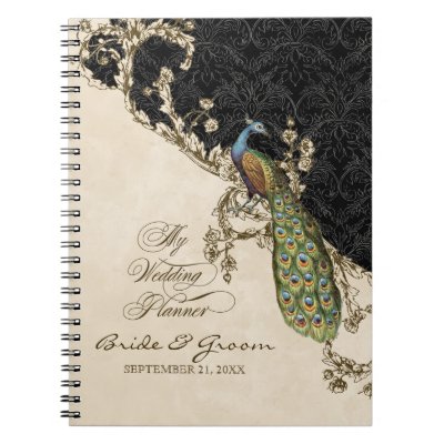 Vintage Peacock & Etchings Wedding Planner Journal Notebook