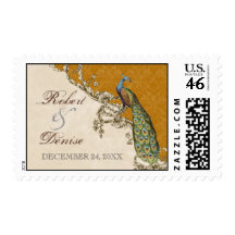 Vintage Peacock & Etchings - Wedding Postage