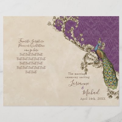 Vintage Peacock & Etchings Wedding Program Custom Flyer