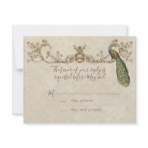 Vintage Peacock & Etchings Wedding RSVP Card Custom Invitations