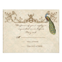 Vintage Peacock & Etchings Wedding RSVP Card Custom Invitation